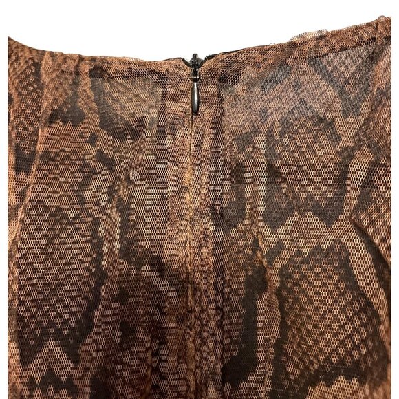 Zara Brown Snake Print Mesh Ruched Long Sleeve Mini Dress Size L - Picture 5 of 8
